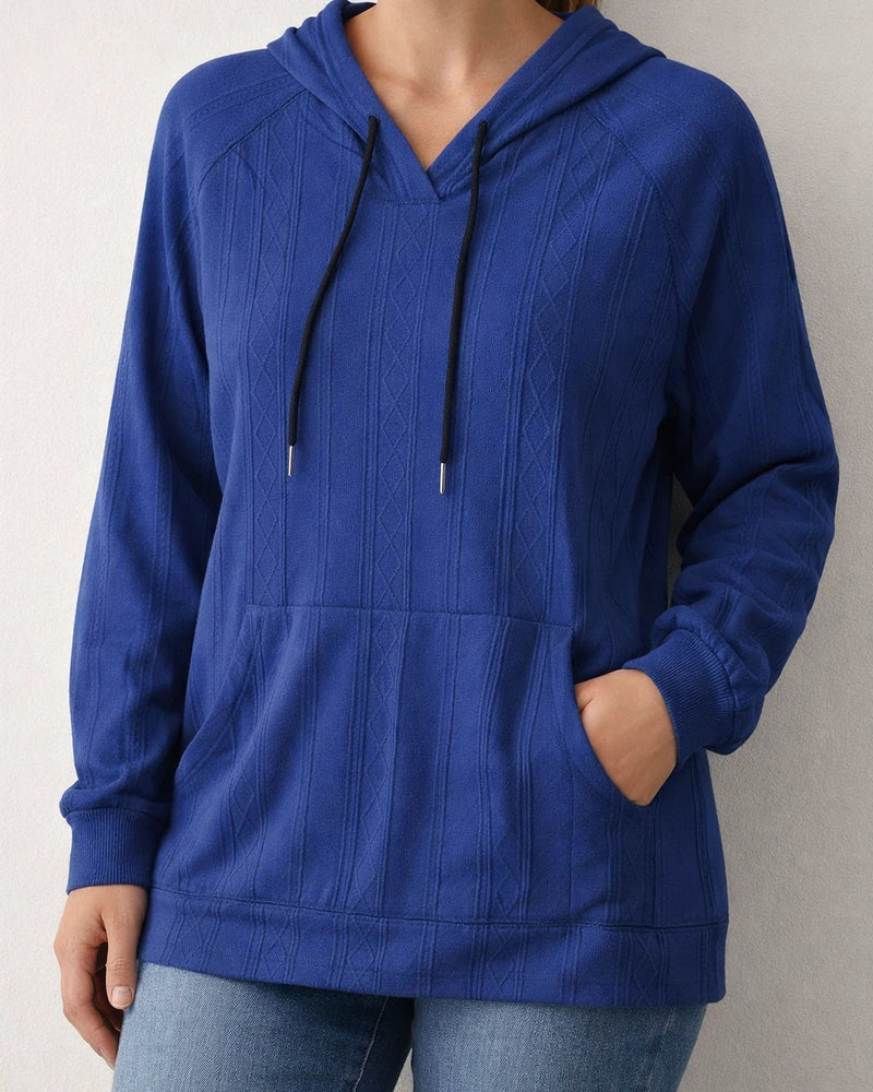 Autumn and Winter New Solid Color Women's Casual Jacquard Patch Pocket Large Size Loose Hooded Sweatshirt | JRSEE:d5e4fb3f-c9a3-40a8-b7a9-a8b9f99e13bd