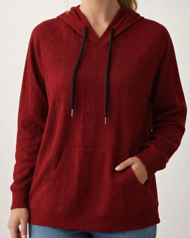 Autumn and Winter New Solid Color Women's Casual Jacquard Patch Pocket Large Size Loose Hooded Sweatshirt | JRSEE:ad347a50-6a6b-4619-8ddf-29e46f517b07
