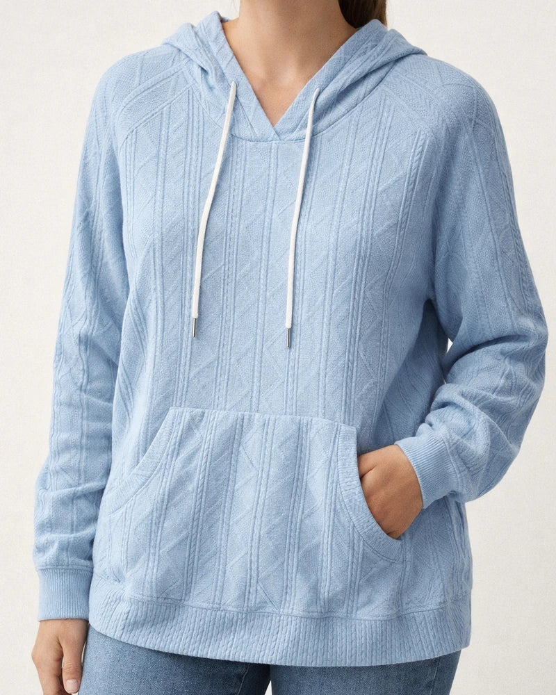 Autumn and Winter New Solid Color Women's Casual Jacquard Patch Pocket Large Size Loose Hooded Sweatshirt | JRSEE:0de672f1-b201-45bc-b580-b8165ecbec7b
