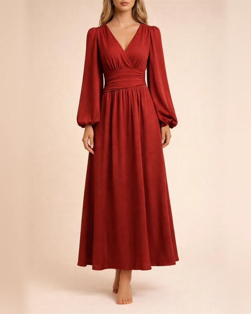 Autumn and Winter New Women's Lantern Sleeves V-neck High Split Dresses | JRSEE:037dbacc-3475-4f01-9a7f-b3f574daaf88