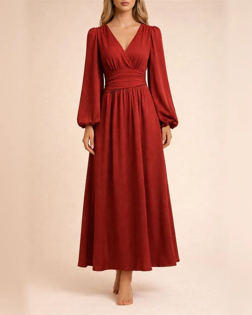Autumn and Winter New Women's Lantern Sleeves V-neck High Split Dresses | JRSEE:037dbacc-3475-4f01-9a7f-b3f574daaf88