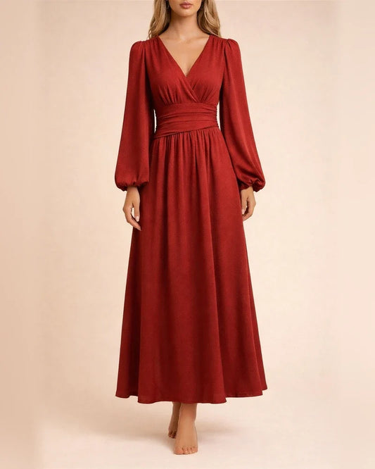 Autumn and Winter New Women's Lantern Sleeves V-neck High Split Dresses | JRSEE:037dbacc-3475-4f01-9a7f-b3f574daaf88