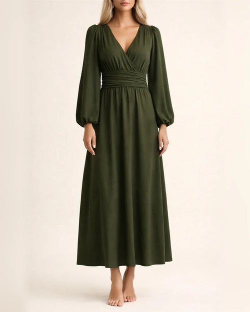 Autumn and Winter New Women's Lantern Sleeves V-neck High Split Dresses | JRSEE:816c894a-259b-414b-aa9a-7071c0771a97
