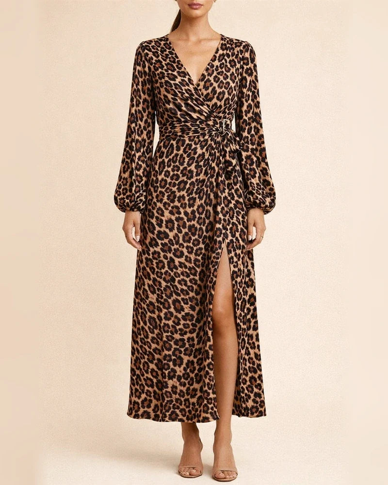 Autumn and Winter New Women's Lantern Sleeves V-neck High Split Dresses | JRSEE:9616a1f5-6bae-4f89-a0bd-150020c22663