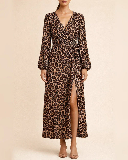Autumn and Winter New Women's Lantern Sleeves V-neck High Split Dresses | JRSEE:9616a1f5-6bae-4f89-a0bd-150020c22663