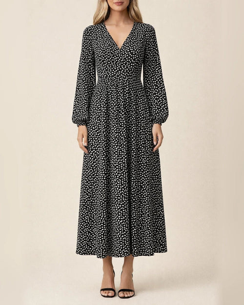 Autumn and Winter New Women's Lantern Sleeves V-neck High Split Dresses | JRSEE:8d398242-dd5c-4839-b07a-4af45a666080