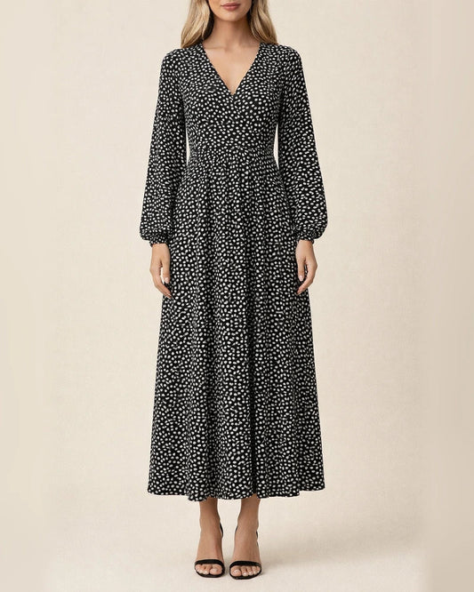 Autumn and Winter New Women's Lantern Sleeves V-neck High Split Dresses | JRSEE:8d398242-dd5c-4839-b07a-4af45a666080