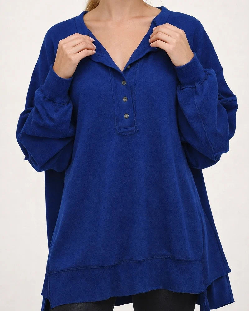 Autumn and Winter New Women's Round Neck Solid Color Buttons Loose Sweater Long-sleeved Tops | JRSEE:cef45747-73ea-4f28-a9da-d4c5a85d2919