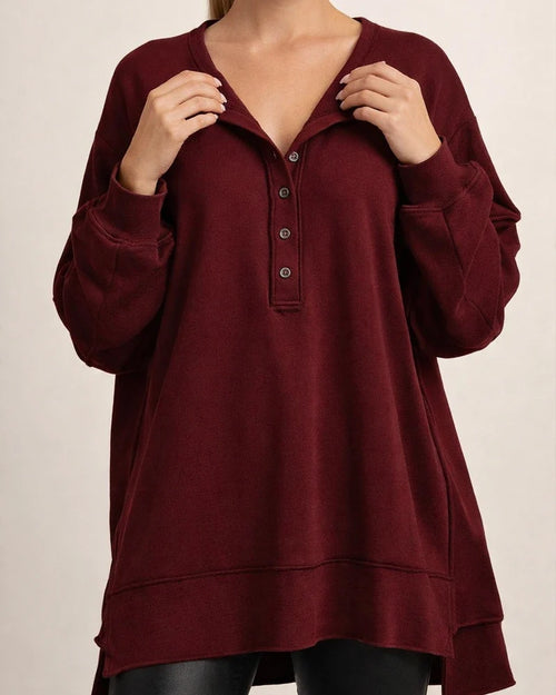 Autumn and Winter New Women's Round Neck Solid Color Buttons Loose Sweater Long-sleeved Tops | JRSEE:cbdcbb0b-ad07-4029-848b-578846602639