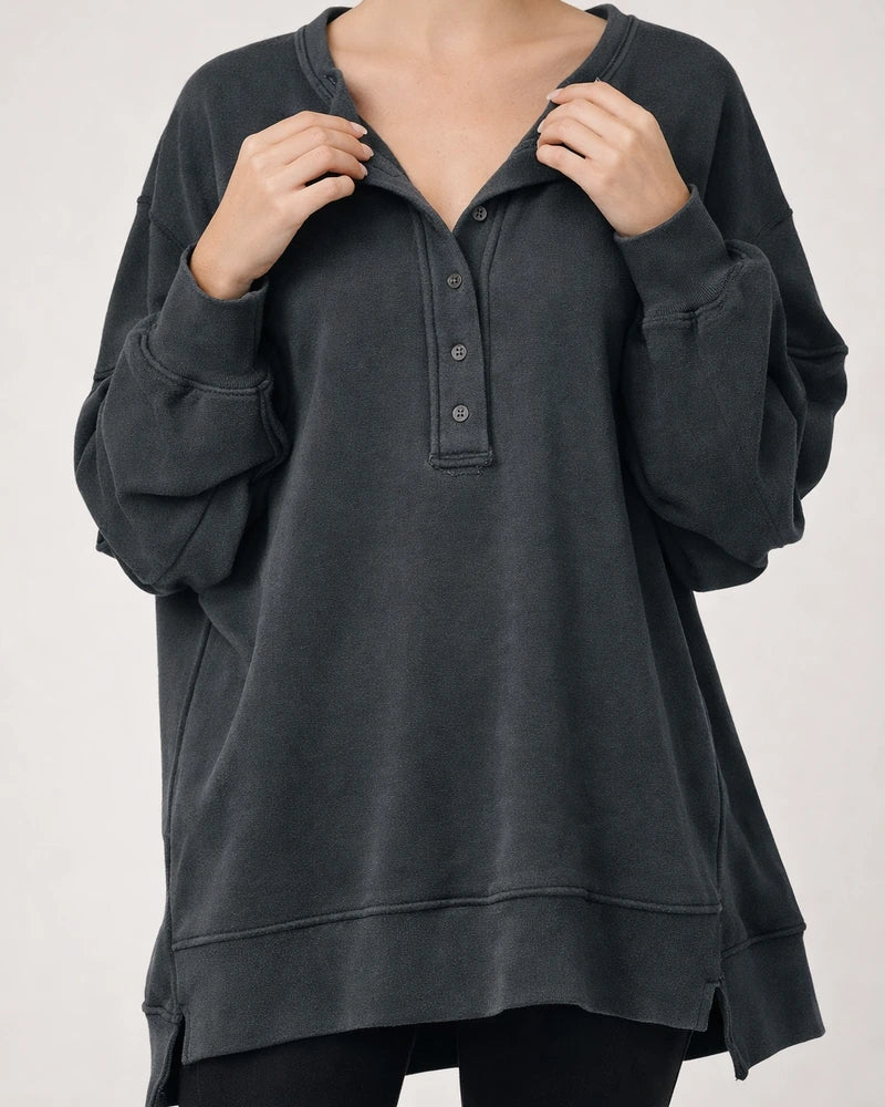 Autumn and Winter New Women's Round Neck Solid Color Buttons Loose Sweater Long-sleeved Tops | JRSEE:50977490-c951-466d-832e-ec634a2b8a34