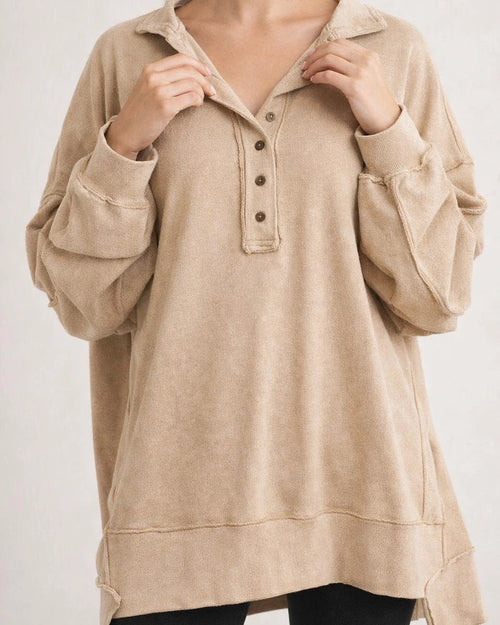 Autumn and Winter New Women's Round Neck Solid Color Buttons Loose Sweater Long-sleeved Tops | JRSEE:09d1b55e-a0a2-45f4-ad27-04ec3bbb2e11