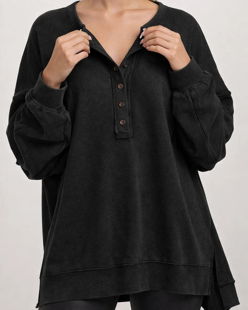 Autumn and Winter New Women's Round Neck Solid Color Buttons Loose Sweater Long-sleeved Tops | JRSEE:d6b8681e-bacf-487b-8f05-1ffda3072b4a
