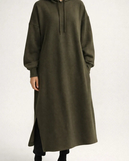 Autumn and Winter Solid Color Fashion Fleece Medium-length Section Hedging Temperament Commuting Leisure Hooded Sweater Long Skirt | JRSEE:5365eadd-e4b7-4efc-9685-be3afffd2628