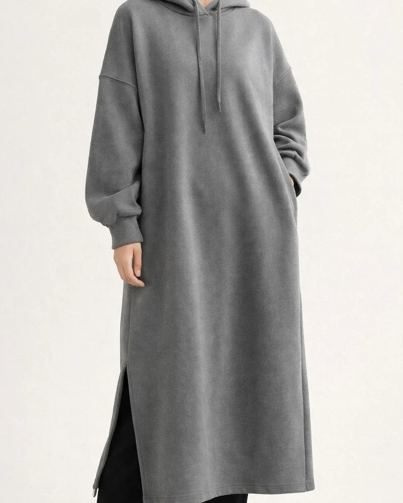 Autumn and Winter Solid Color Fashion Fleece Medium-length Section Hedging Temperament Commuting Leisure Hooded Sweater Long Skirt | JRSEE:31685db2-b352-4299-9afd-d0c57e91e65c
