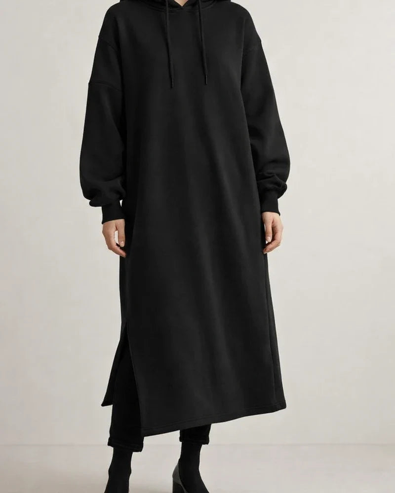 Autumn and Winter Solid Color Fashion Fleece Medium-length Section Hedging Temperament Commuting Leisure Hooded Sweater Long Skirt | JRSEE:863ddb94-8503-48ca-bde2-3a11e1b839c7