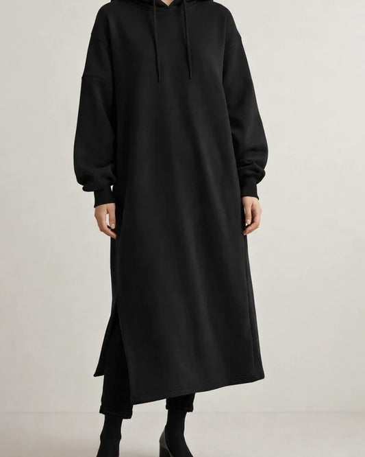 Autumn and Winter Solid Color Fashion Fleece Medium-length Section Hedging Temperament Commuting Leisure Hooded Sweater Long Skirt | JRSEE:863ddb94-8503-48ca-bde2-3a11e1b839c7