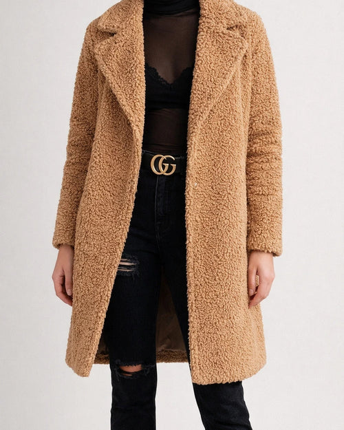 Autumn and Winter Solid Color Long-sleeved Lapel Women Plush Top Temperament Commuter Double-sided Velvet Long Coat Coat | JRSEE:0492d139-c2bc-481f-a61a-b34ca64a67ca