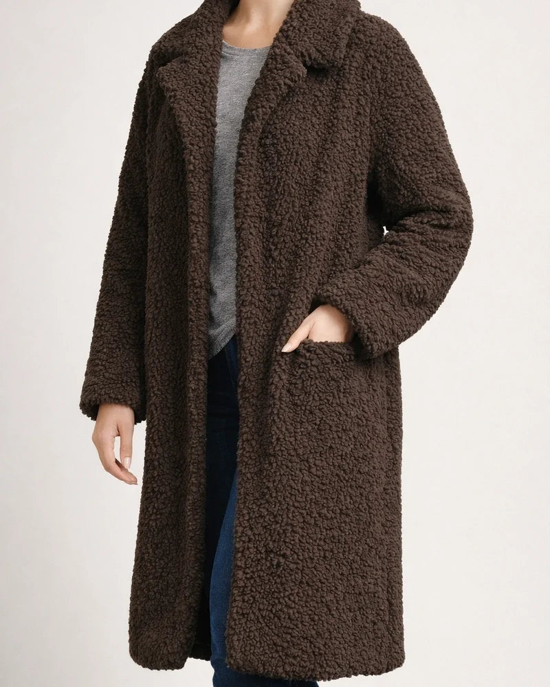 Autumn and Winter Solid Color Long-sleeved Lapel Women Plush Top Temperament Commuter Double-sided Velvet Long Coat Coat | JRSEE:245e724c-4c2b-4ca9-a762-4a78101ea0a0