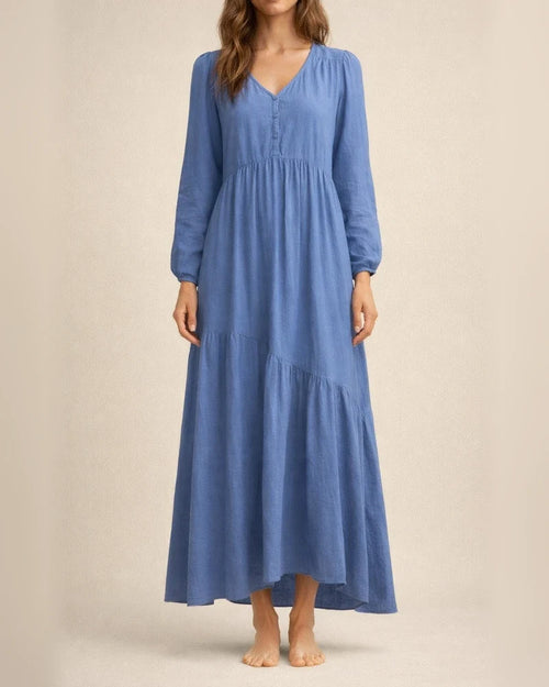 Autumn and Winter Solid Color Women's Buttoned Cotton and Linen Retro Casual Long-sleeved Dresses Swing Long Dress Multicolor | JRSEE:fbfb007e-fc51-4766-93ed-93f0e06dae6a