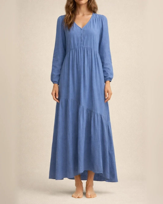 Autumn and Winter Solid Color Women's Buttoned Cotton and Linen Retro Casual Long-sleeved Dresses Swing Long Dress Multicolor | JRSEE:fbfb007e-fc51-4766-93ed-93f0e06dae6a