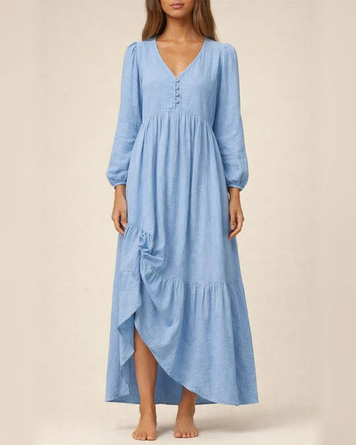 Autumn and Winter Solid Color Women's Buttoned Cotton and Linen Retro Casual Long-sleeved Dresses Swing Long Dress Multicolor | JRSEE:98832fe9-fe22-44df-899c-cd8121e331f5