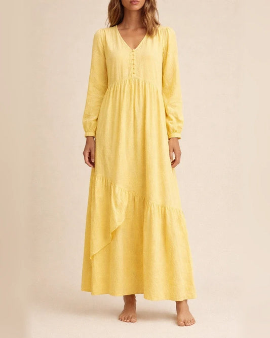 Autumn and Winter Solid Color Women's Buttoned Cotton and Linen Retro Casual Long-sleeved Dresses Swing Long Dress Multicolor | JRSEE:56cc9b96-b823-4b6f-83fc-d3b77faee21a