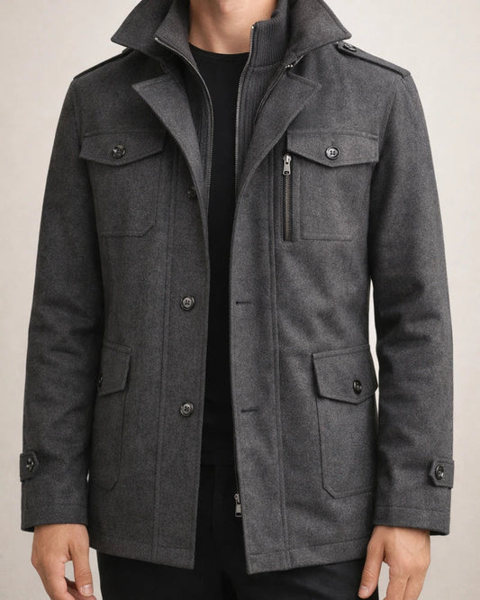 Autumn and Winter Tweed Coat Men's Fashion Middle-aged Double Collar Wool Coat Jacket | JRSEE:e63d7e47-1110-4d77-9a9d-0a341aa79a3f