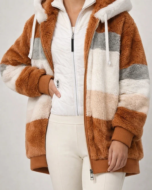 Autumn and Winter Women's Warm Plush Quilted Zipper Hooded Loose Jacket | JRSEE:f79b8396-b41e-4879-8958-7693925c3f64