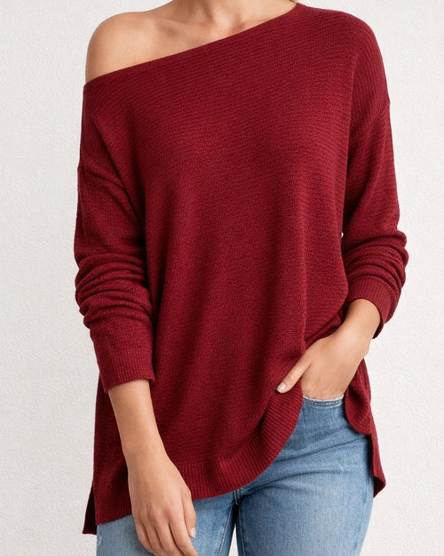 Autumn-Chic Polyester Slanted-Neck Loose-Fit Women's Knit Sweater - Fashionable and Versatile | JRSEE:0b283698-3553-41bf-a401-b47311c9094a