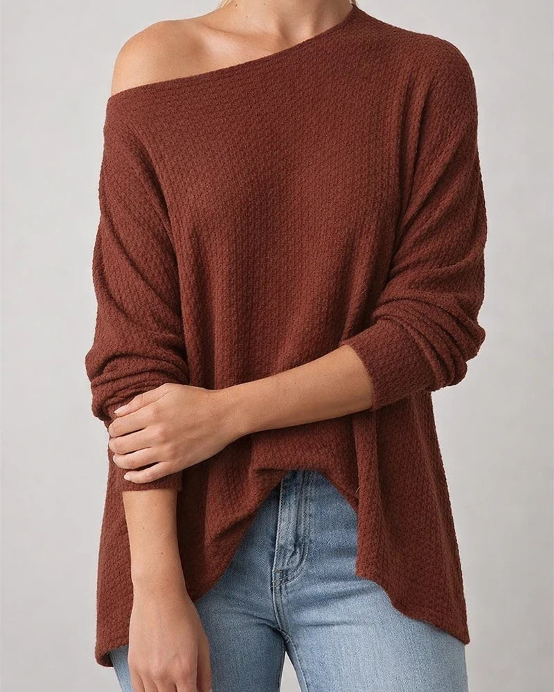 Autumn-Chic Polyester Slanted-Neck Loose-Fit Women's Knit Sweater - Fashionable and Versatile | JRSEE:f04c8b0e-dbdb-44f6-90b4-b90780f0f937