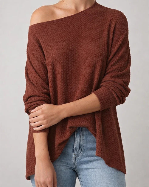 Autumn-Chic Polyester Slanted-Neck Loose-Fit Women's Knit Sweater - Fashionable and Versatile | JRSEE:f04c8b0e-dbdb-44f6-90b4-b90780f0f937