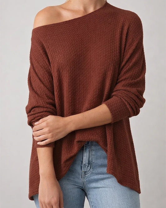 Autumn-Chic Polyester Slanted-Neck Loose-Fit Women's Knit Sweater - Fashionable and Versatile | JRSEE:f04c8b0e-dbdb-44f6-90b4-b90780f0f937