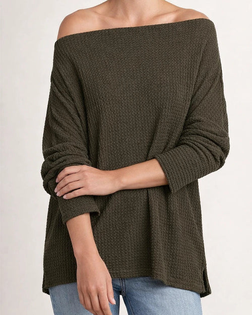 Autumn-Chic Polyester Slanted-Neck Loose-Fit Women's Knit Sweater - Fashionable and Versatile | JRSEE:f02d6da5-4dfb-43f9-aaed-554b5f5150d7