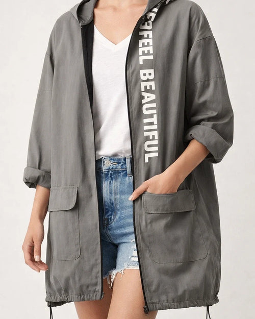 Autumn Explosion Models Women's Solid Color Loose Casual Temperament Hooded Cloth Trench Coat Temperament Commuter Jacket | JRSEE:91a7d2b3-e92c-484d-b8dd-9a3766d16e2c