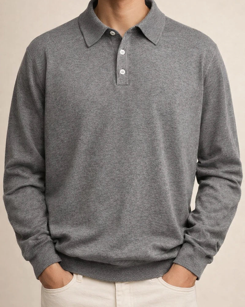 Autumn Long-sleeved V-neck Buttons Men's Casual Tops Polo Shirt | JRSEE:edfa9732-592a-452f-9de0-5320d7cae781