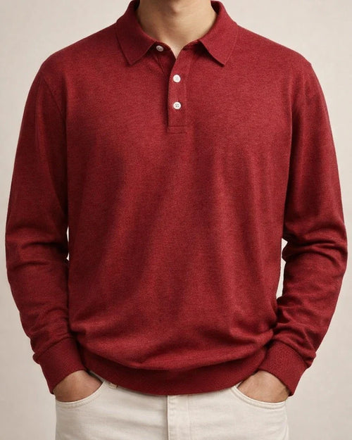 Autumn Long-sleeved V-neck Buttons Men's Casual Tops Polo Shirt | JRSEE:260392bc-ac8c-4eba-898f-3823b5f80b38