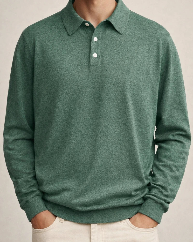 Autumn Long-sleeved V-neck Buttons Men's Casual Tops Polo Shirt | JRSEE:551f13c1-c330-4b97-92eb-df1d12458751