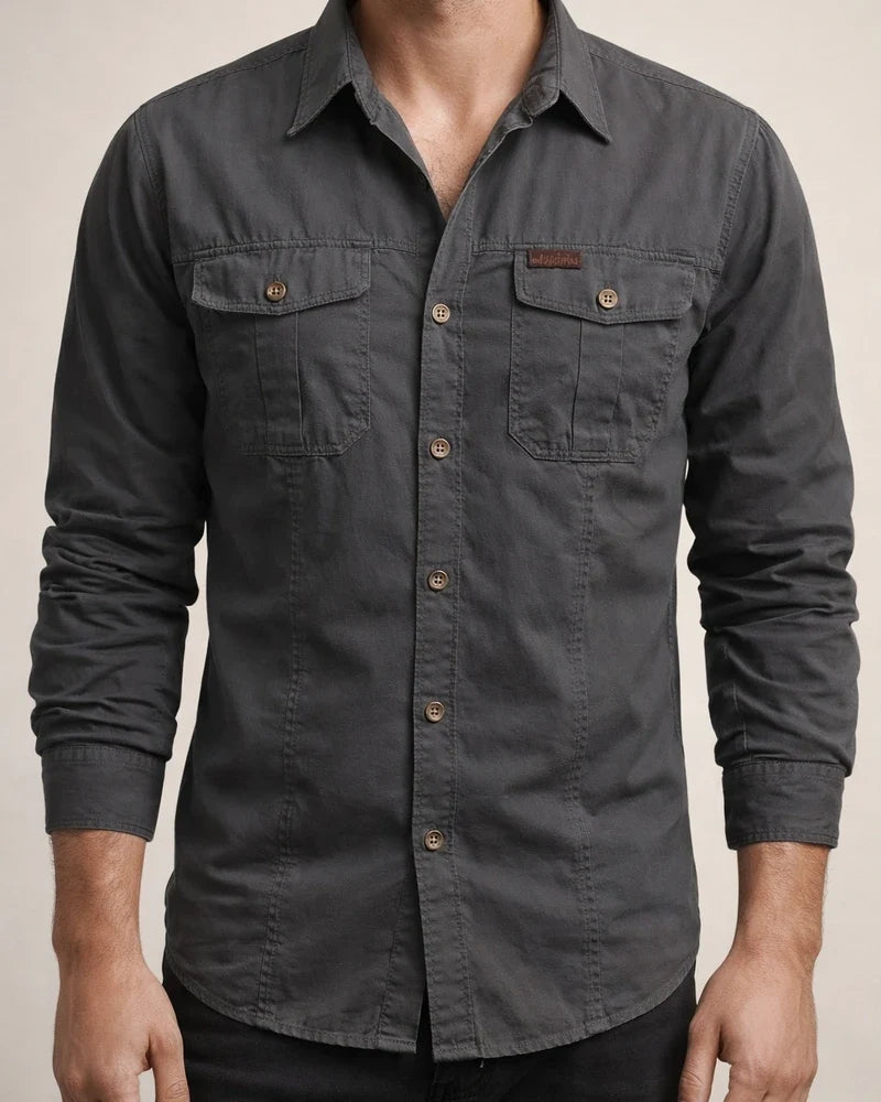 Autumn New Shirt Men's Lapel Long-sleeved Cotton Casual Solid Color Shirt in The Youth Workwear Slim Jacket | JRSEE:8ed938a4-09a2-4078-a83c-df3625599e8b