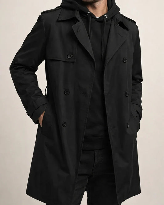 Autumn New Solid Color Long-sleeved Side Seam Pockets Trench Coat Men's Lapel Slim Double-breasted Casual Jacket | JRSEE:6d36c47d-1420-4ba0-ac7c-edede3275d48