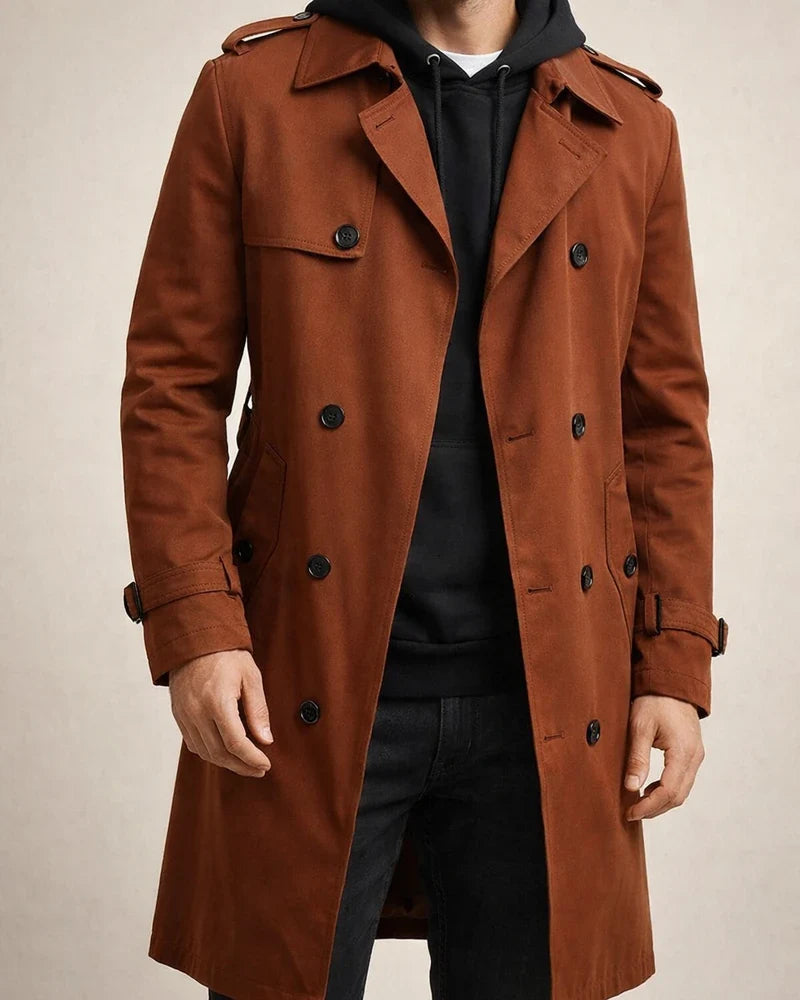 Autumn New Solid Color Long-sleeved Side Seam Pockets Trench Coat Men's Lapel Slim Double-breasted Casual Jacket | JRSEE:cdf14ab7-6103-4f52-942d-f12fbd979335