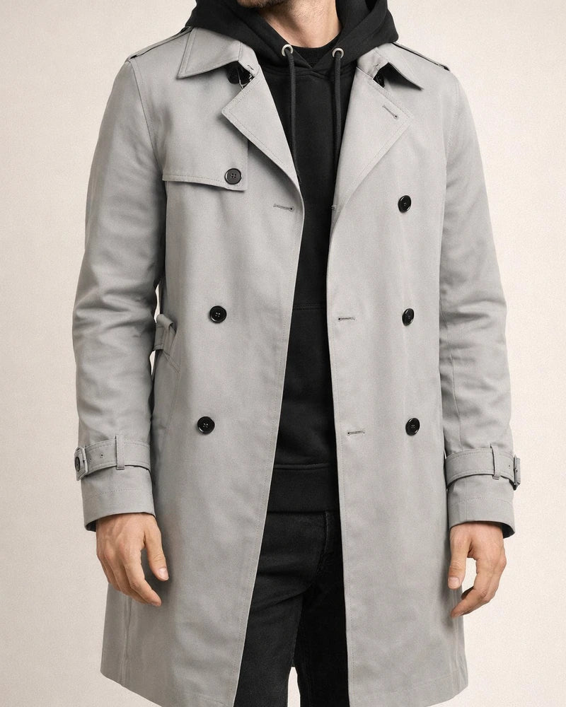 Autumn New Solid Color Long-sleeved Side Seam Pockets Trench Coat Men's Lapel Slim Double-breasted Casual Jacket | JRSEE:63c1c790-f3f7-47da-b844-52f1e15afe98