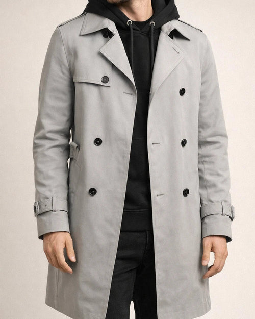 Autumn New Solid Color Long-sleeved Side Seam Pockets Trench Coat Men's Lapel Slim Double-breasted Casual Jacket | JRSEE:63c1c790-f3f7-47da-b844-52f1e15afe98