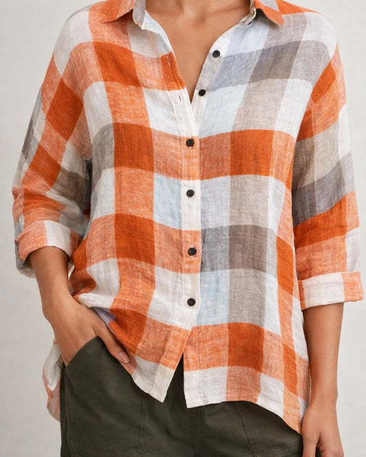 Autumn New Women's Casual Loose Plaid Printed Shirt Comfortable Commuter Style Big Size Tops Women | JRSEE:81d76bbd-aaf1-452a-bc7c-b60f601e39ea