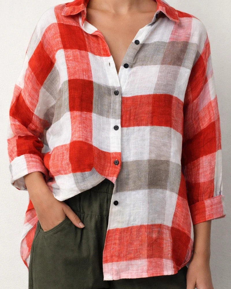Autumn New Women's Casual Loose Plaid Printed Shirt Comfortable Commuter Style Big Size Tops Women | JRSEE:642f8022-20d0-43c3-ac1d-9ad36eb44e1a
