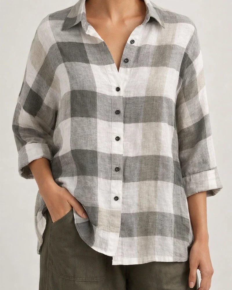 Autumn New Women's Casual Loose Plaid Printed Shirt Comfortable Commuter Style Big Size Tops Women | JRSEE:faadbede-db35-4758-93dd-e9a3a5a31e73