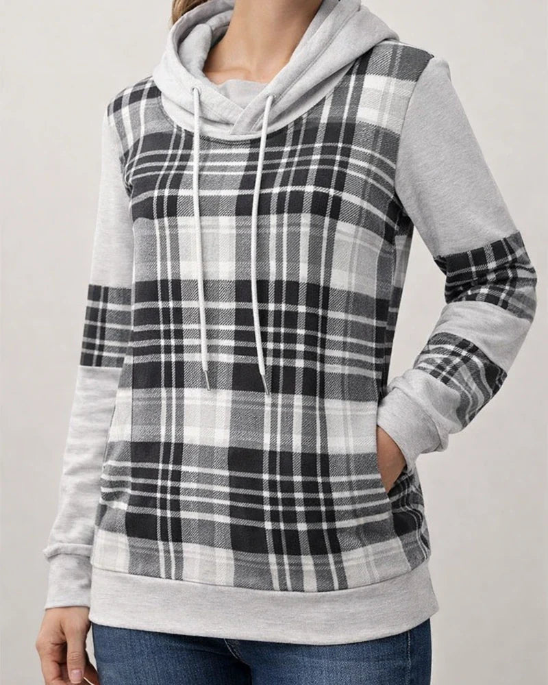 Autumn New Women's Plaid Printed Long-sleeved High Neck Loose Casual Temperament Commuter Tops | JRSEE:26aa5649-b70e-403f-b099-8997b4bcb2fc