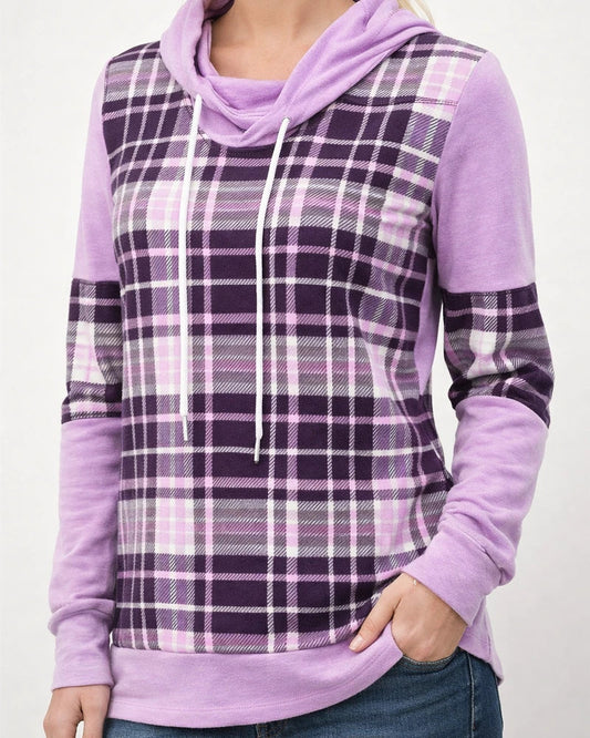 Autumn New Women's Plaid Printed Long-sleeved High Neck Loose Casual Temperament Commuter Tops | JRSEE:06a95bf8-9d00-43f9-b1ad-63d0dad835b1