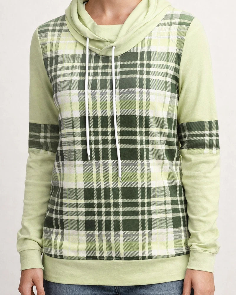 Autumn New Women's Plaid Printed Long-sleeved High Neck Loose Casual Temperament Commuter Tops | JRSEE:7568cafd-4af6-4ce1-abc3-aef2bed02fa7