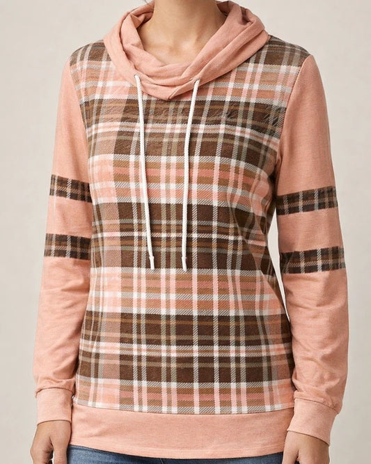 Autumn New Women's Plaid Printed Long-sleeved High Neck Loose Casual Temperament Commuter Tops | JRSEE:5bd623a8-e6b8-420a-a4ab-042130358255