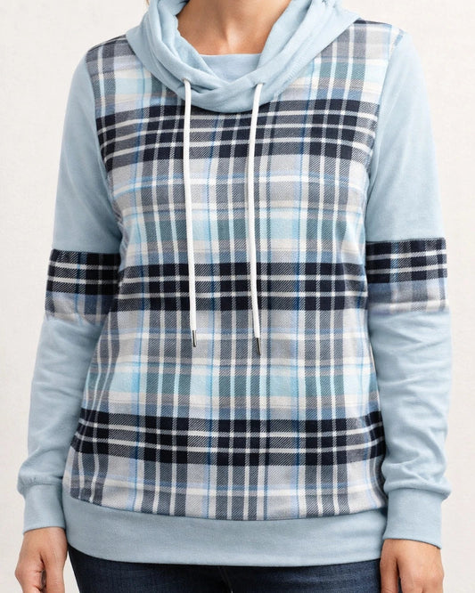 Autumn New Women's Plaid Printed Long-sleeved High Neck Loose Casual Temperament Commuter Tops | JRSEE:24689851-fe39-4e44-b32c-9102cefacca9